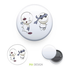 Cute characters printed on pin.