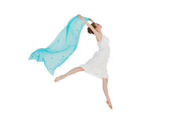 Young beautiful female dancer with blue scarf