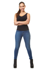 Portrait of a young woman smiling with arms crossed