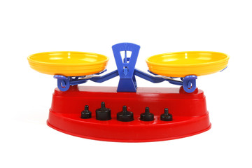 Toy scales with weights white background