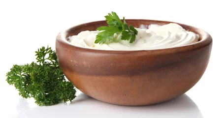 Fototapete Rund Sour cream in bowl isolated on white © Africa Studio