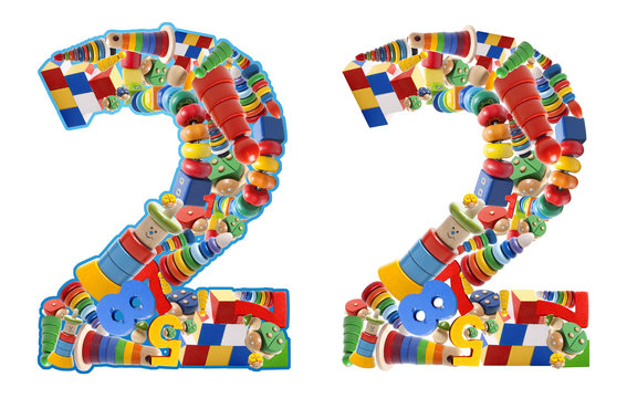 Number 2 built from wooden toys