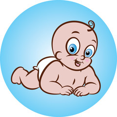 Vector illustration of cute baby in diaper