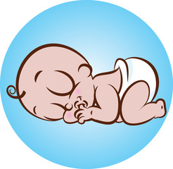 Vector illustration of cute sleeping baby in diaper