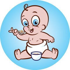 Vector illustration of cute baby in diaper