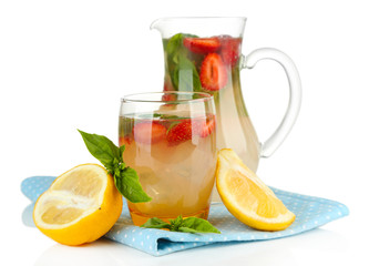 Basil lemonade with strawberry, isolated on white