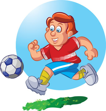 Vector Illustration Of A Boy Dribbling A Soccer Ball