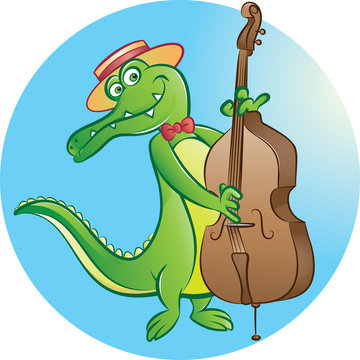 Crocodile playing double bass