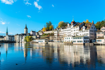 Limmat river and famous Zurich churches