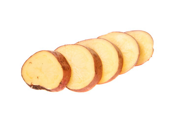 raw potato slices on a white background