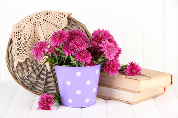 Bouquet of pink chrysanthemum in bucket