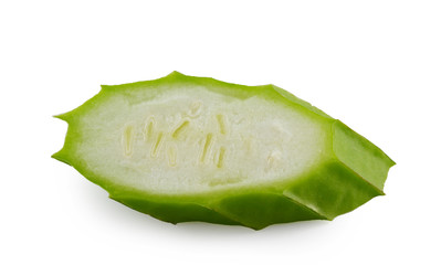 green zucchini slices on a white background - obrazy, fototapety, plakaty