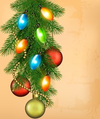 Christmas retro background with balls and fir branches Vector il