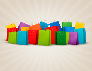 Background with colorful shopping bags. Discount concept. Vector