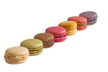 Multicolored macarons ( French confection) isolated.