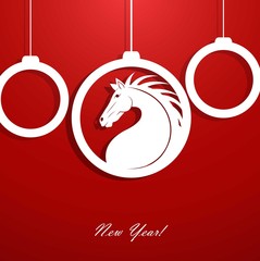 New Year's balls with a silhouette of a horse.