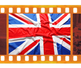 vintage old 35mm frame photo film with UK, British flag, Union J
