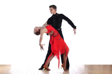 Latino dancers in ballroom isolated on white