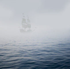 galleon in mist