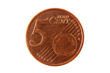 Pièce de 5 cents détourée sur fond blanc