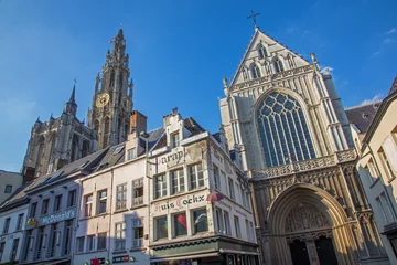 Foto op Plexiglas Antwerp - South facade of cathedral of Our Lady © Renáta Sedmáková