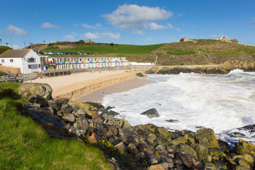 Porthgwidden beach St Ives Cornwall England with beach huts