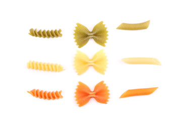 Composition of pasta in three colors.