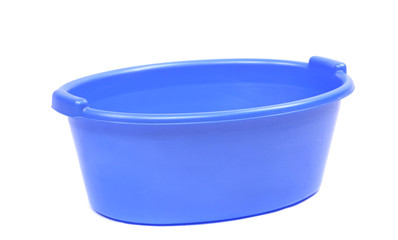 Blue plastic wash basin.