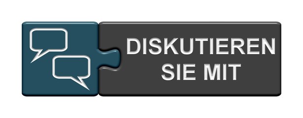Puzzle-Button blau grau: diskutieren Sie mit