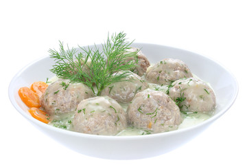 Meatballs of pork and rice with dill sauce