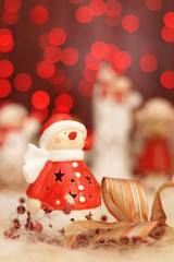 Christmas decoration, snowmen dressed as Santa Claus