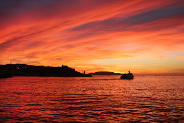 Port of Marseille at sunset - France