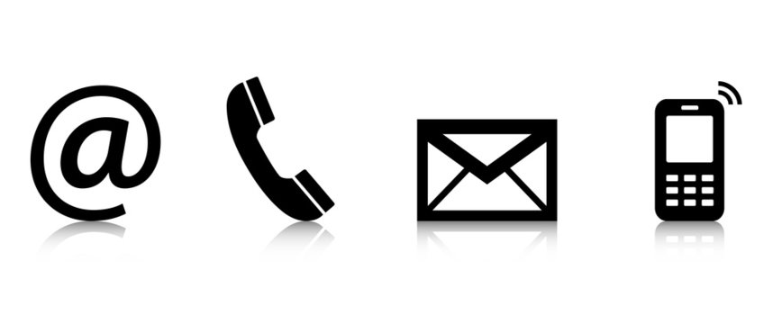 Contact Us &ndash; Set of black icons with reflection