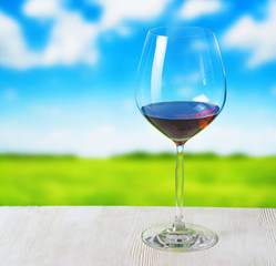 Glass of wine on nature background