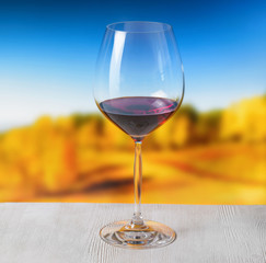 Glass of wine on nature background