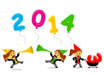 Fototapeta na wymiar cartoon character with new year 2014 themes