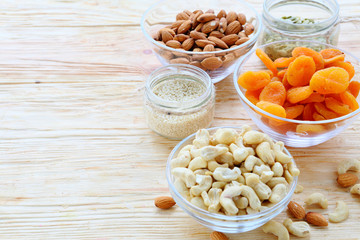different kinds of nuts on the table
