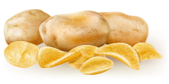 potato tubers and potato chips