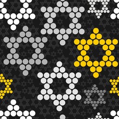 szare żółte czarne gwiazdki zimowy deseń na ciemnym tle © demonique