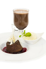 poppy seed dessert with ice cream and cocoa