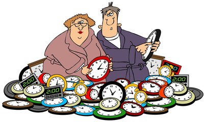 Husband & wife setting clocks