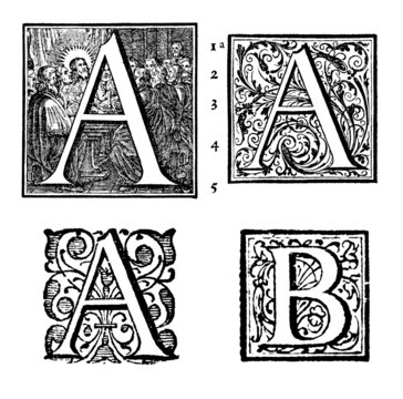 Initials - Ornamental Capitals - from an antique bible - A, B