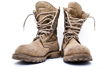 Army boots on white background