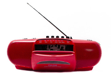 Red Radio Cassette Player on isolated background