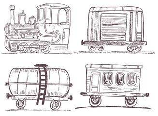 Vintage train with wagons sketch