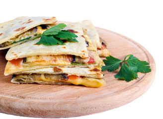 Flatbread with cheese, tomato and eggplant