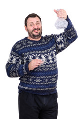 Crystal carafe vodka in mans hand