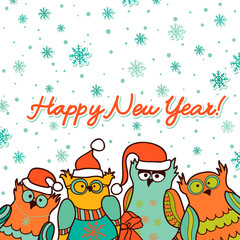 christmas background with funny owls
