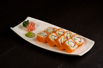 Orange caviar sushi rolls set