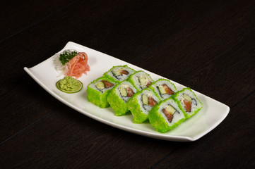 Green caviar sushi rolls set